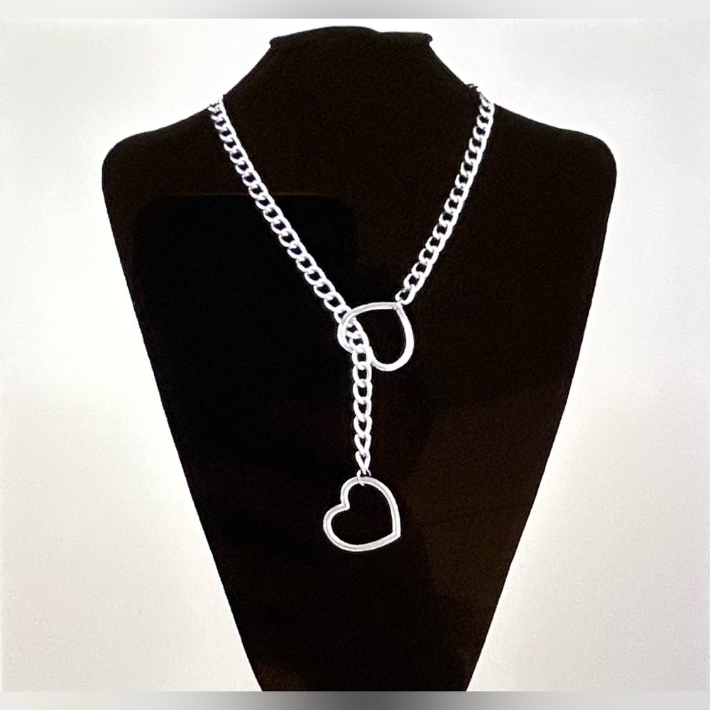 Leash Fetish Necklace with Double Heart Chain ⛓️‍💥 - 32 in - Picture 5 of 7